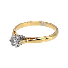 Load image into Gallery viewer, Preowned 18ct Yellow and White Gold &amp; Diamond Set Solitaire Ring in size L with the weight 2.30 grams. The diamond is approximately 15pt 
