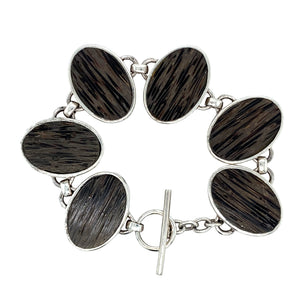 925 Silver & Wooden Stone Set 7.5" Bracelet