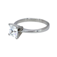 Load image into Gallery viewer, Preowned 14ct White Gold &amp; Cubic Zirconia Princess Cut Solitaire Ring in size N with the weight 3.40 grams. The stone is approximately 1.24ct and is 6mm by 6mm
