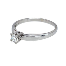 Load image into Gallery viewer, Preowned 9ct White Gold &amp; Diamond Set Solitaire Ring in size O with the weight 1.70 grams. The diamond is approximately 20pt at approximate clarity Si2 and colour J - K
