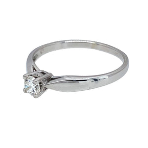 Preowned 9ct White Gold & Diamond Set Solitaire Ring in size O with the weight 1.70 grams. The diamond is approximately 20pt at approximate clarity Si2 and colour J - K