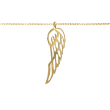 Load image into Gallery viewer, New 9ct Yellow Gold Angel Wing Pendant on an 18&quot; chain with the weight 1.40 grams. The pendant is 2.8cm long including the bail
