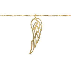 New 9ct Yellow Gold Angel Wing Pendant on an 18" chain with the weight 1.40 grams. The pendant is 2.8cm long including the bail