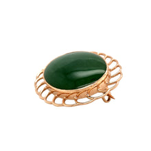 Load image into Gallery viewer, 9ct Gold &amp; Jade Oval Scalloped Edge Brooch
