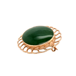 9ct Gold & Jade Oval Scalloped Edge Brooch