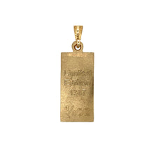 Load image into Gallery viewer, Preowned 9ct Yellow and White Gold Patterned Ingot Pendant with the weight 8.20 grams. The back of the pendant says that the pendant is 1/4 of an ounce and the pendant is limited edition 1387
