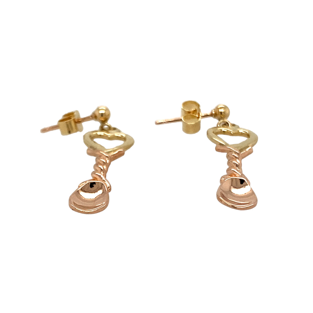 Preowned 9ct Yellow and Rose Gold Clogau Lovespoon Drop Stud Earrings with the weight 2.70 grams