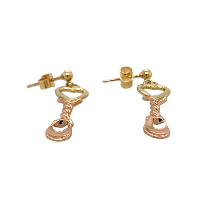 Preowned 9ct Yellow and Rose Gold Clogau Lovespoon Drop Stud Earrings with the weight 2.70 grams
