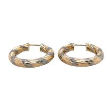 Load image into Gallery viewer, Preowned 9ct Yellow and White Gold Twisted Hoop Creole Earrings with the weight 3.60 grams
