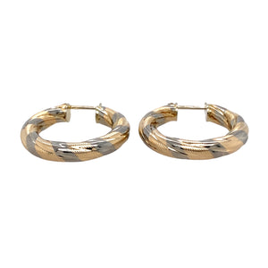 Preowned 9ct Yellow and White Gold Twisted Hoop Creole Earrings with the weight 3.60 grams