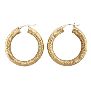 9ct Gold Patterned Hoop Creole Earrings