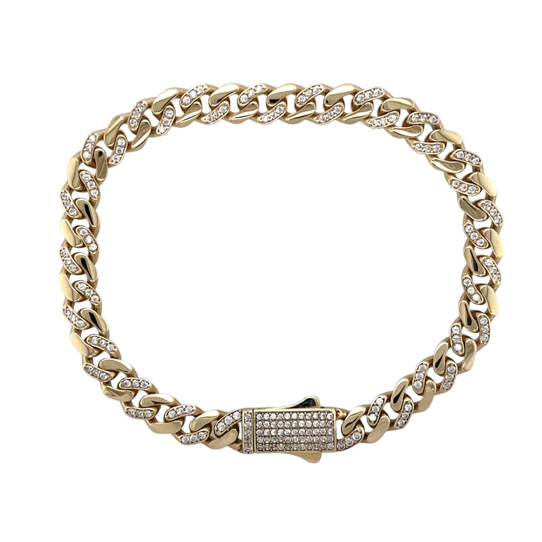 9ct Gold & Cubic Zirconia Set 8.5" Curb Bracelet