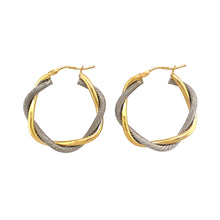 Load image into Gallery viewer, 9ct Gold Two Colour Twisted Hoop Creole Earrings
