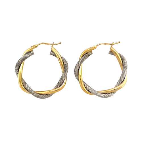 9ct Gold Two Colour Twisted Hoop Creole Earrings