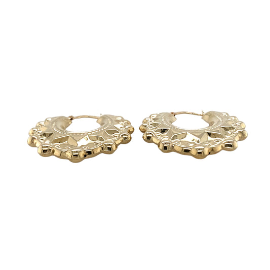 New 9ct Yellow Gold Fancy Gypsy Style Creole Earrings with the weight 2.49 grams