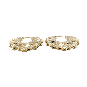 New 9ct Yellow Gold Fancy Gypsy Style Creole Earrings with the weight 2.49 grams