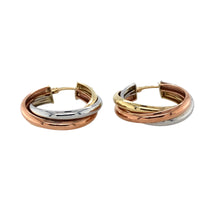 Load image into Gallery viewer, New 9ct Yellow, White and Rose Gold Three Colour Twisted Creole Earrings with the weight 2.90 grams
