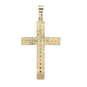 Preowned 9ct Yellow Gold & Cubic Zirconia Set Large Patterned Cross Pendant with the weight 20.60 grams. The cross is 8.3cm long including the bail by 4.6cm 