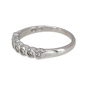 Preowned 9ct White Gold & Diamond Set Band Ring in size N with the weight 2.50 grams. The front of the band is 4mm wide