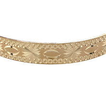 Load image into Gallery viewer, New 9ct Yellow Solid Gold Patterned Bangle with the weight 13.50 grams. The width of the bangle is 8mm and the diameter is 6.5cm
