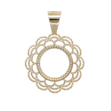 Load image into Gallery viewer, New 9ct Yellow Gold Full Sovereign Fancy Mount Pendant with the weight 7.70 grams. The pendant is 5.5cm long including the bail by 4cm

