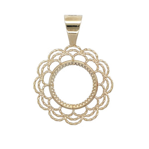 New 9ct Yellow Gold Full Sovereign Fancy Mount Pendant with the weight 7.70 grams. The pendant is 5.5cm long including the bail by 4cm