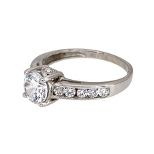 Load image into Gallery viewer, Preowned 9ct White Gold &amp; Cubic Zirconia Set Solitaire Ring in size M with the weight 2 grams. The center stone is 6mm diameter
