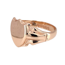 Load image into Gallery viewer, Preowned 9ct Rose Gold Shield Signet Ring in size U with the weight 6.10 grams. The front of the ring is 15mm high
