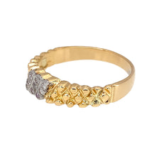 Load image into Gallery viewer, Preowned 18ct Yellow and White Gold &amp; Diamond Set Rope Patterned Ring in size N with the weight 3.20 grams. The front of the ring is 5mm wide
