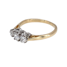 Load image into Gallery viewer, Preowned 9ct Yellow and White Gold &amp; Diamond Set Trilogy Ring in size J with the weight 1.60 grams. There is approximately 30pt of diamond content in total with approximate clarity Si2 - i1 and colour K - M
