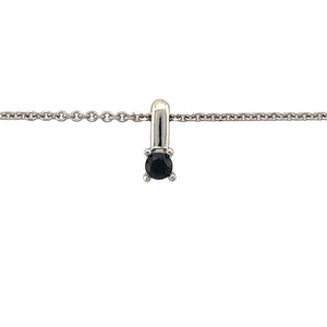 Preowned 9ct White Gold & Black Diamond Set Solitaire Pendant on a 16" trace chain with the weight 5.20 grams. The pendant is 14mm long including the bail and the black diamond is approximately 5mm diameter