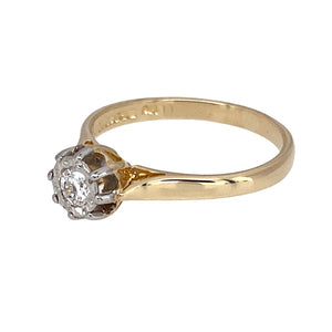 Preowned 9ct Yellow and White Gold & Diamond Illusion Set Solitaire Ring in size M with the weight 1.90 grams. The diamond is approximately 13pt