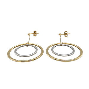 Preowned 9ct Yellow and White Gold Double Circle Drop Earrings with the weight 2.10 grams