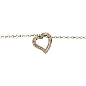 Preowned 9ct Yellow Gold & Diamond Set Open Heart Pendant on an 18" belcher chain with the weight 3.30 grams. The pendant is 1.5cm by 1.4cm