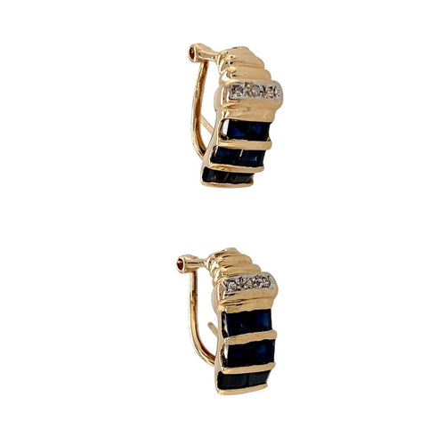 9ct Gold Diamond & Sapphire Set Huggie Earrings