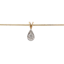 Load image into Gallery viewer, Preowned 9ct Yellow and White Gold &amp; Diamond Teardrop Pendant on an 18&quot; fine curb chain with the weight 1.10 grams. The pendant is 1.2cm long including the bail
