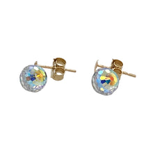 Load image into Gallery viewer, Preowned 9ct Yellow Gold &amp; Crystal Ball Dropper Earrings with the weight 0.90 grams. The crystal balls are each 6mm diameter
