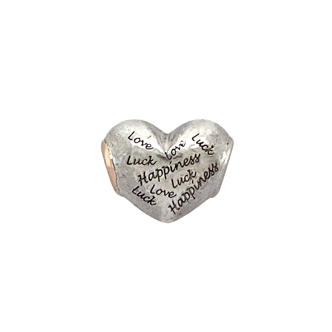 Preowned 925 Silver Clogau with 9ct Rose Gold Clogau Love Luck and Happiness Heart Charm with the weight 4.70 grams