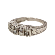 Load image into Gallery viewer, Preowned 14ct White Gold &amp; Diamond Set Double Row Band Ring in size M to N with the weight 4.10 grams. There are approximately 30pt of diamond content in total at approximate clarity i2 and colour K - M
