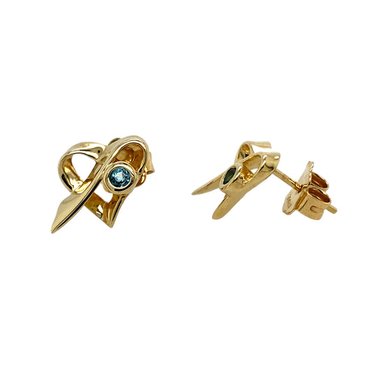 9ct Gold & Blue Topaz Set Clogau Heart Knot Stud Earrings