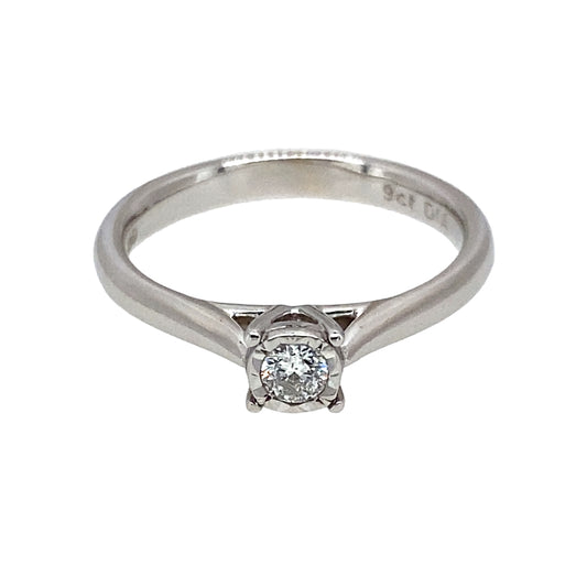 9ct White Gold & Diamond Set Solitaire Ring