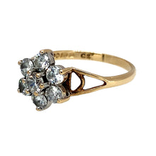 Load image into Gallery viewer, Preowned 9ct Yellow and White Gold &amp; Cubic Zirconia Set Flower Cluster Ring in size M with the weight 1.80 grams. The front of the ring is 10mm high
