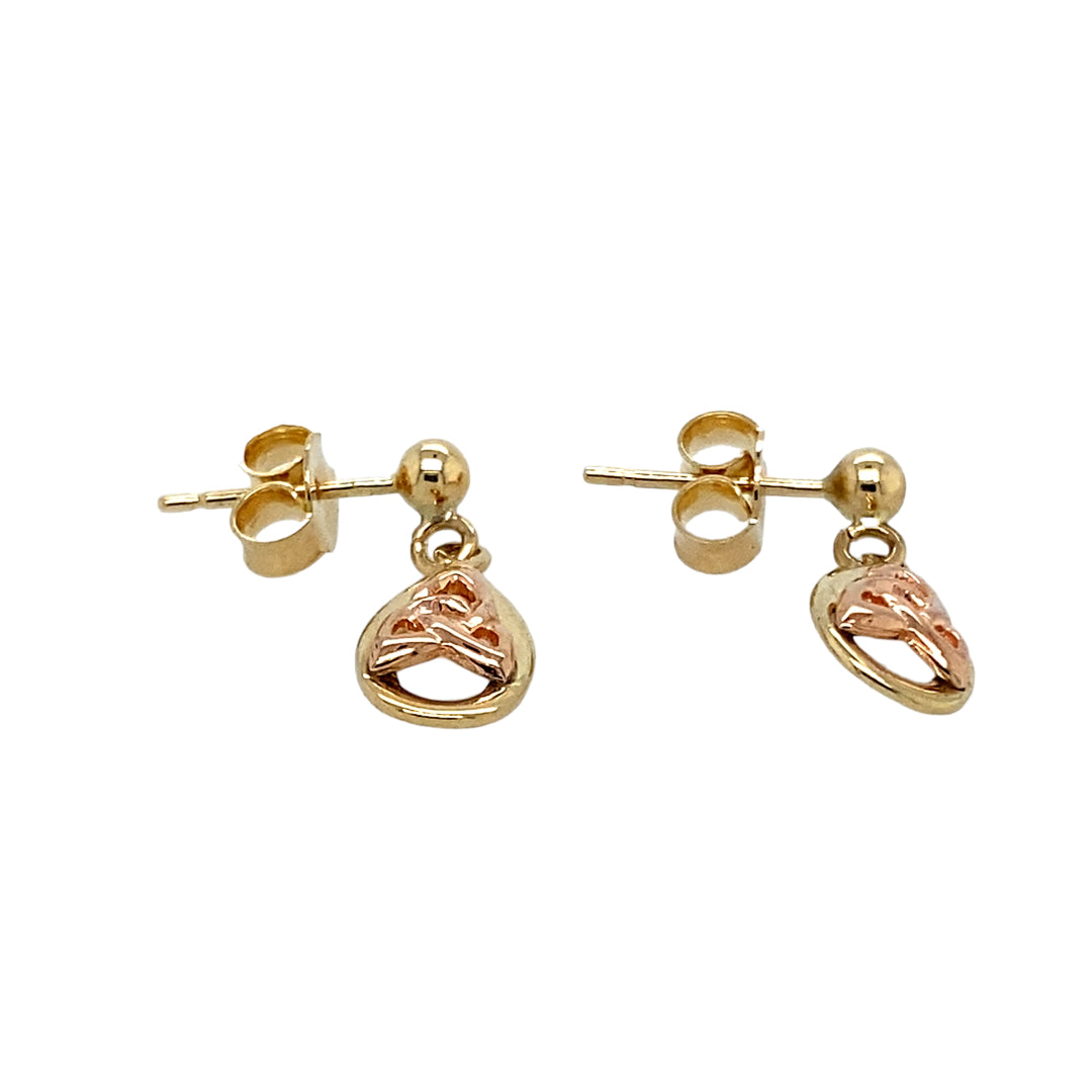 Preowned 9ct Yellow and Rose Welsh Gold Celtic Knot Drop Earrings with the weight 1.50 grams