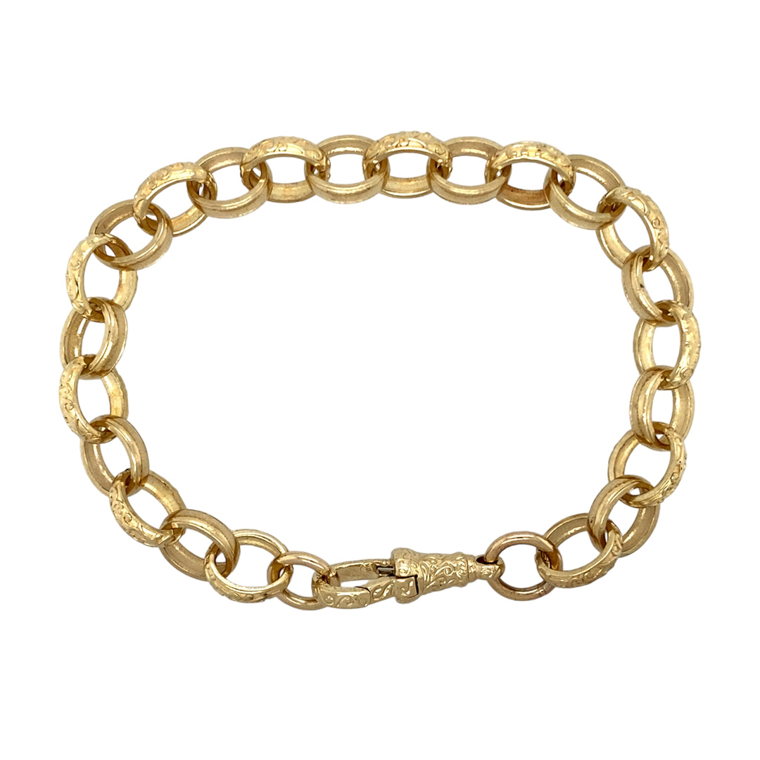 New 9ct Gold 8.5" Engraved Belcher Bracelet 22 grams