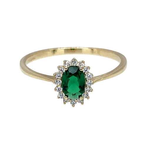 9ct Gold Green Stone & Cubic Zirconia Set Cluster Ring