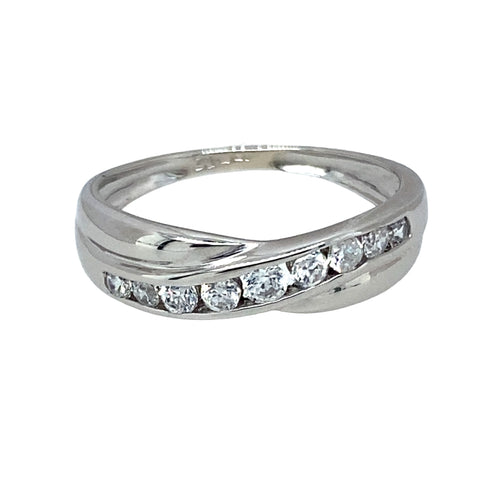 9ct White Gold & Cubic Zirconia Set Crossover Band Ring