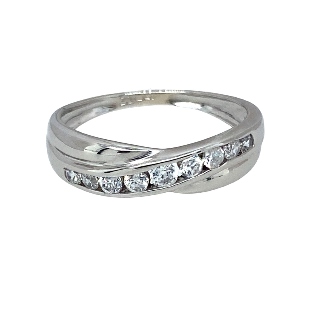 9ct White Gold & Cubic Zirconia Set Crossover Band Ring
