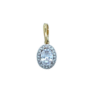 New 9ct Gold & Cubic Zirconia Oval Halo Pendant