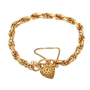 New 9ct Gold Patterned Heart Padlock 7" Charm Bracelet