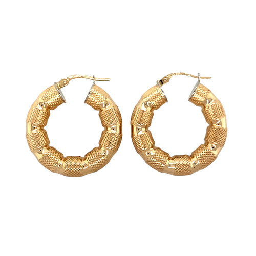 9ct Gold Patterned Twisted Tubular Hoop Creole Earrings